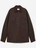 Overshirt Bexley verde militare cerata con collo in velluto a costine