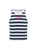 Canotta crop Blue Jr a righe blu navy e bianche con ricamo St. Barth Beach Club