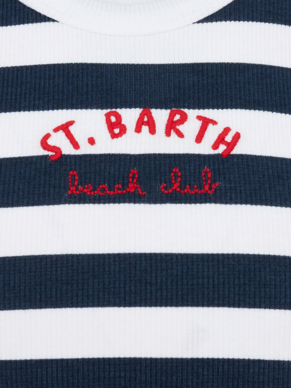 Canotta crop Blue Jr a righe blu navy e bianche con ricamo St. Barth Beach Club