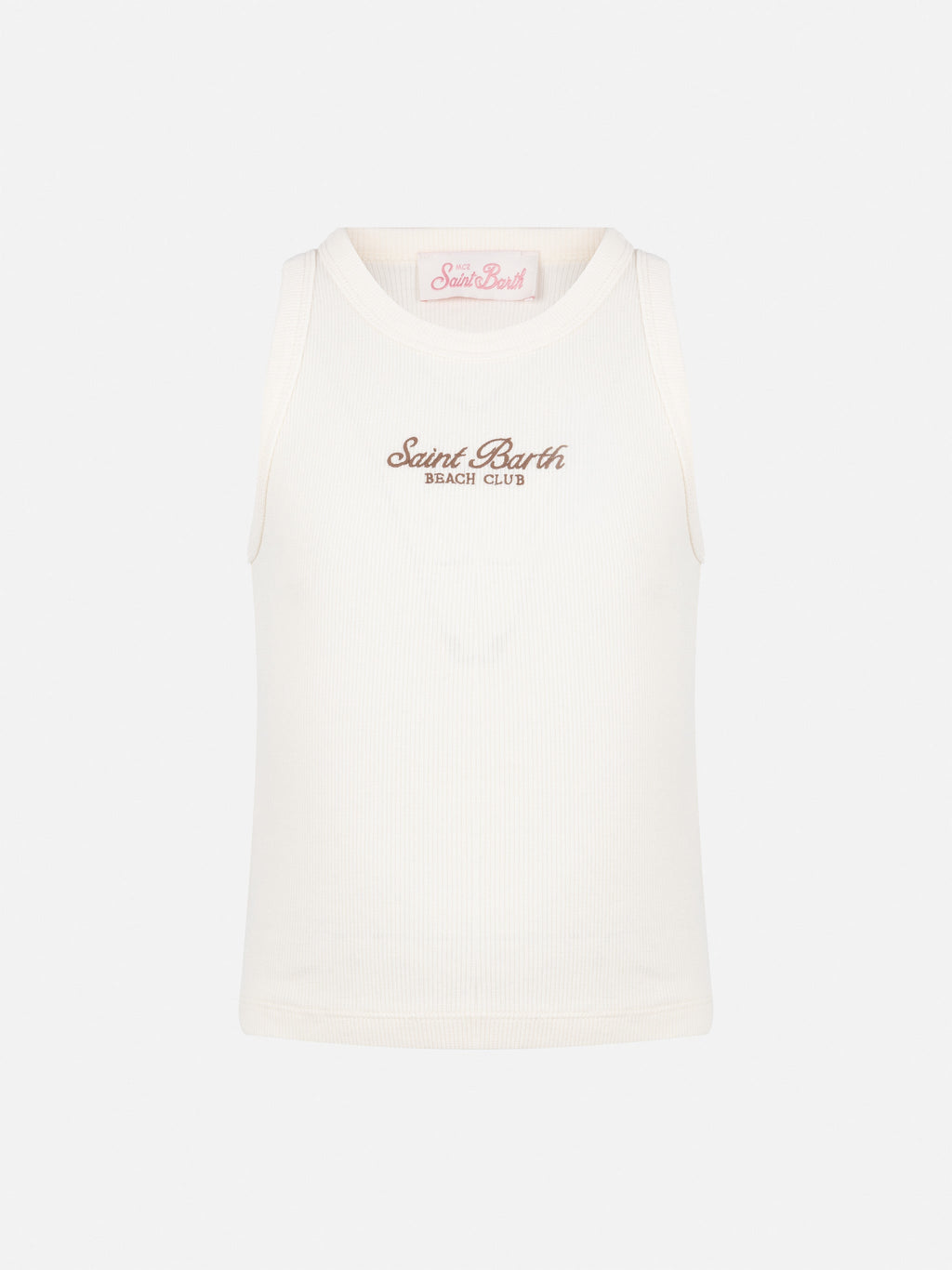 Canotta crop Blue Jr bianco panna con ricamo St. Barth Beach Club