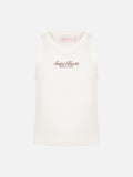 Canotta crop Blue Jr bianco panna con ricamo St. Barth Beach Club