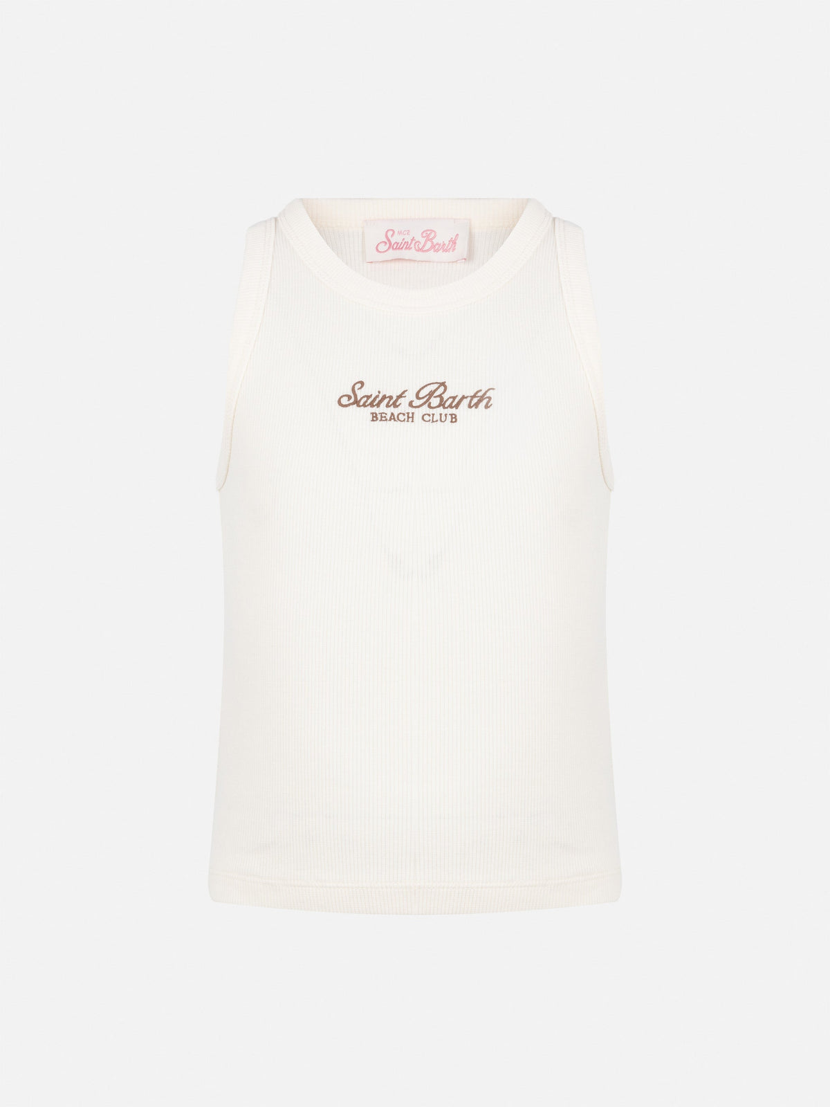 Canotta crop Blue Jr bianco panna con ricamo St. Barth Beach Club