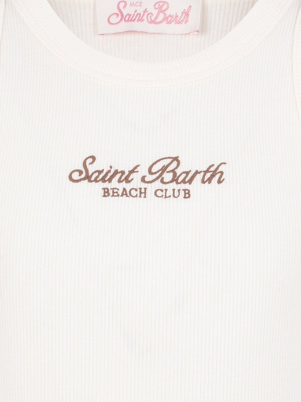 Canotta crop Blue Jr bianco panna con ricamo St. Barth Beach Club