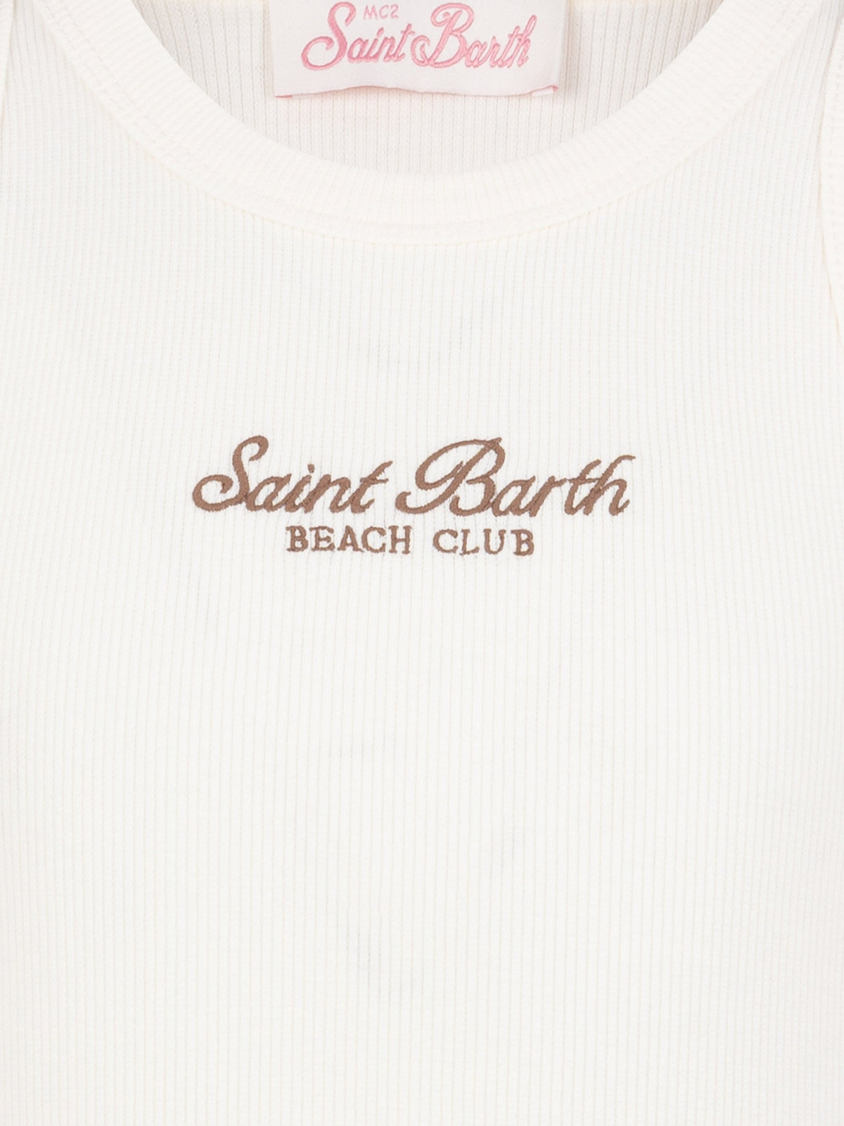 Canotta crop Blue Jr bianco panna con ricamo St. Barth Beach Club