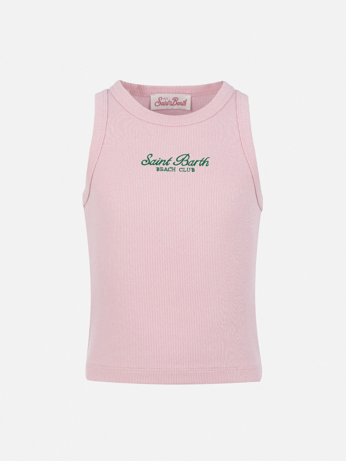 Canotta crop Blue Jr rosa con ricamo St. Barth Beach Club