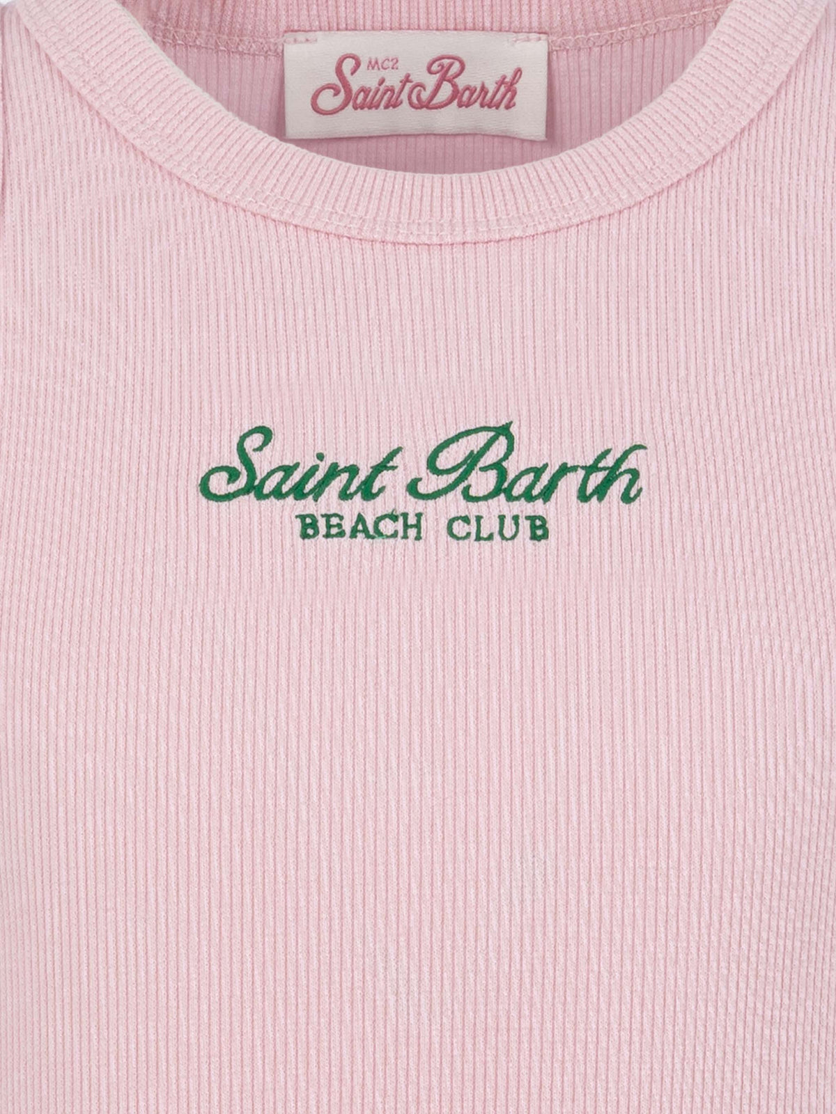 Canotta crop Blue Jr rosa con ricamo St. Barth Beach Club