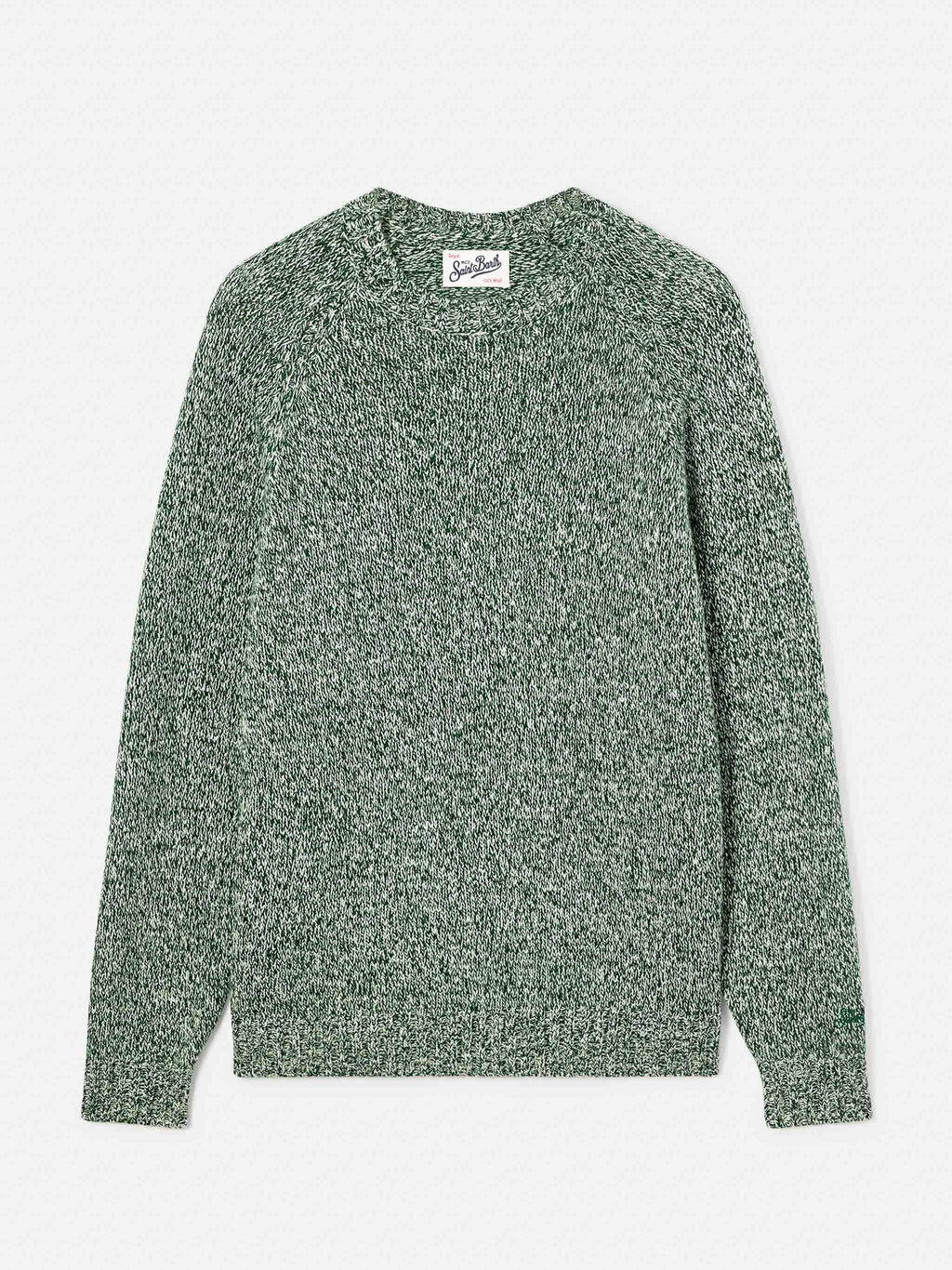 Maglia girocollo Blunt verde in lana con lavorazione mouliné