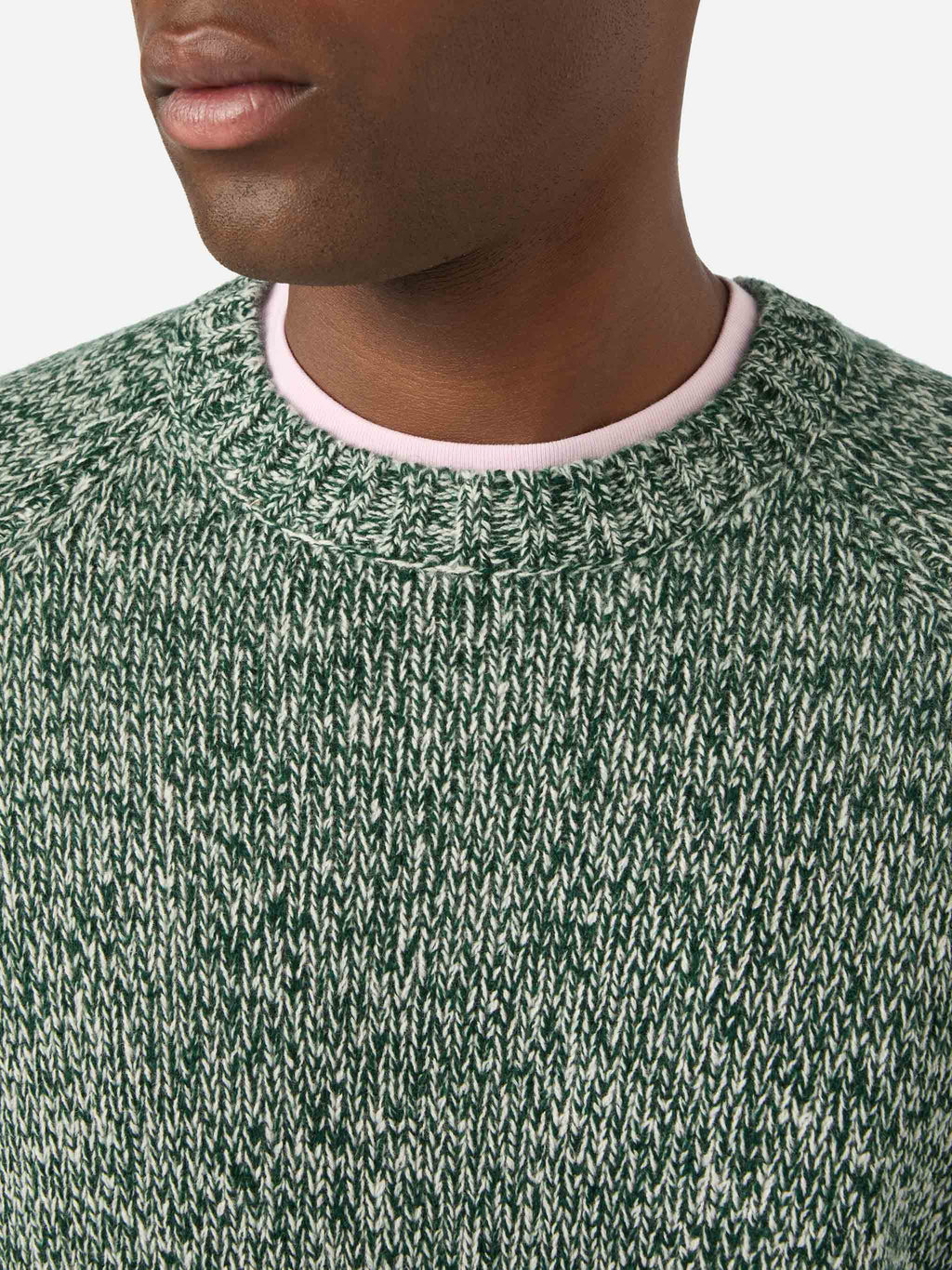Maglia girocollo Blunt verde in lana con lavorazione mouliné
