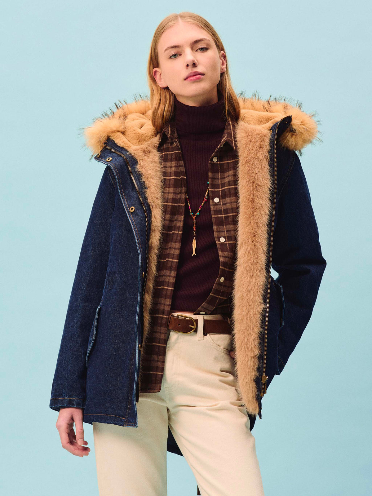 Parka Brenna blu in denim di cotone con cappuccio in product image 2