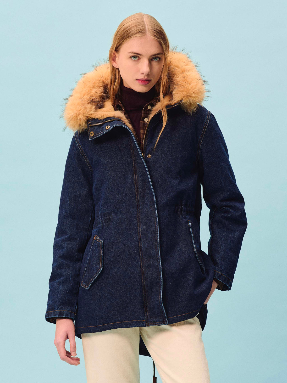 Parka Brenna blu in denim di cotone con cappuccio in product image 4