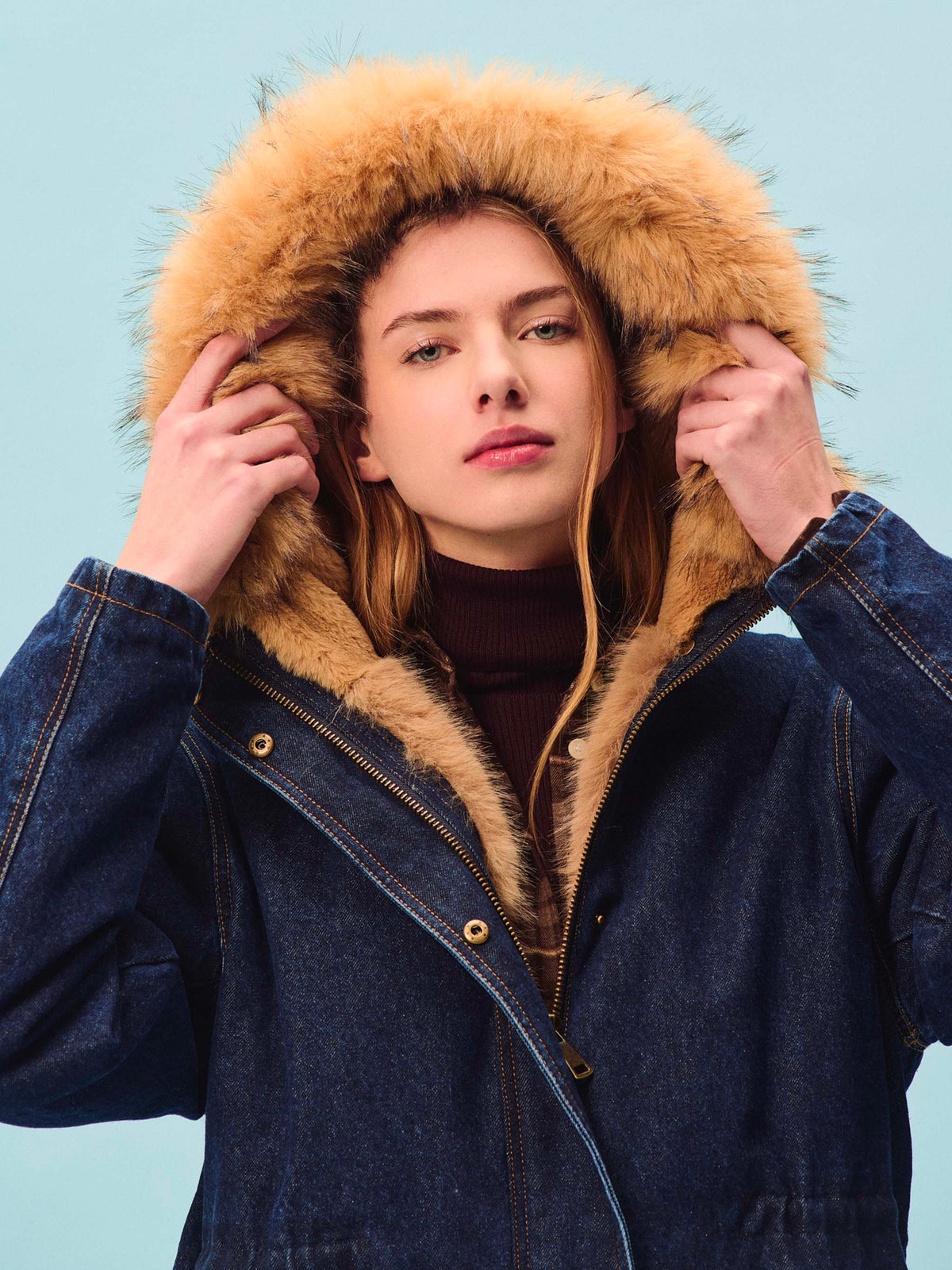 Parka Brenna blu in denim di cotone con cappuccio in product image 3