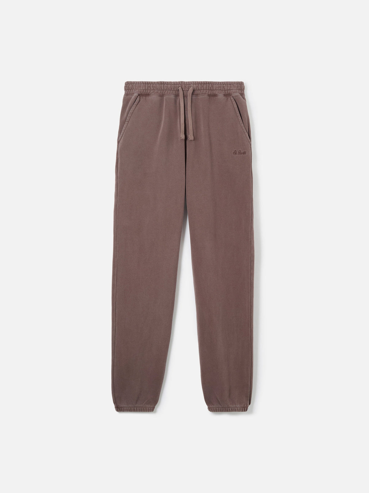 Pantaloni in maglia Bolt marroni in cotone con ricamo logo