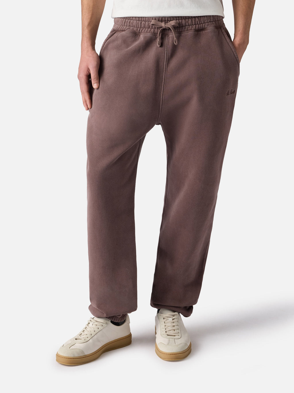 Pantaloni in maglia Bolt marroni in cotone con ricamo logo