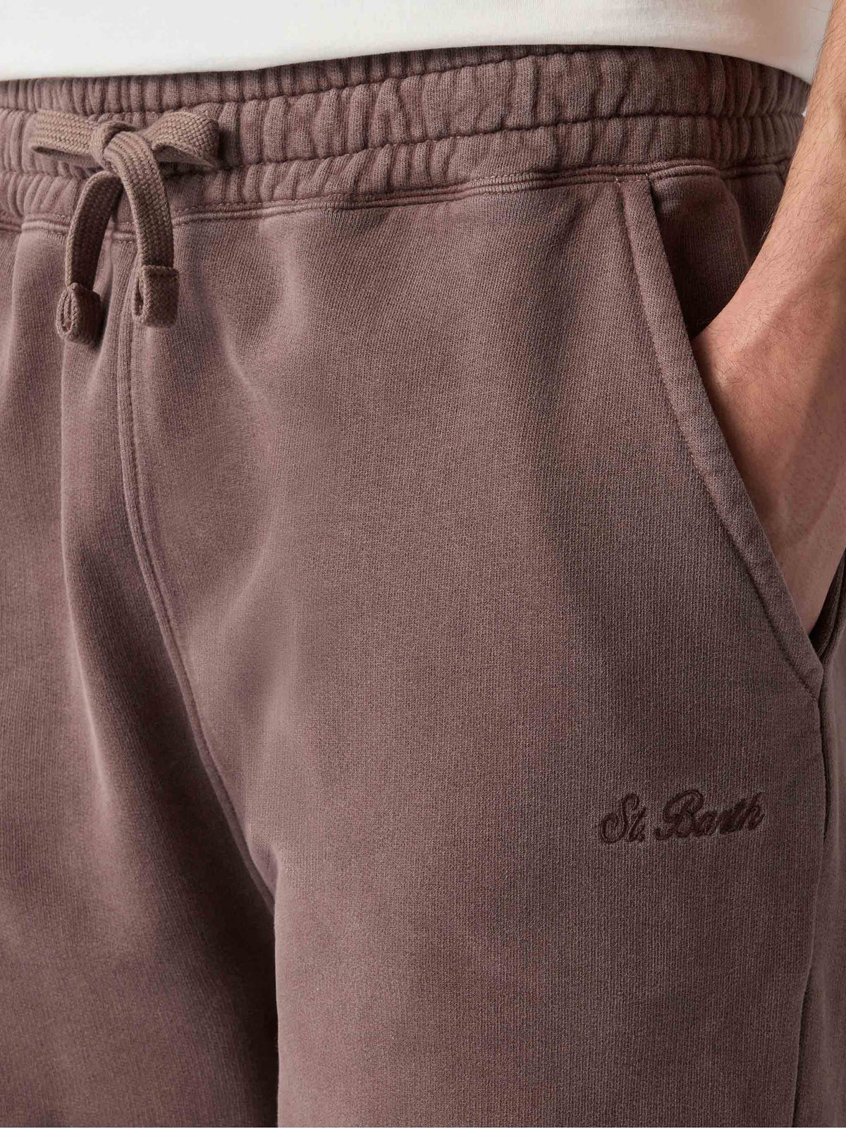 Pantaloni in maglia Bolt marroni in cotone con ricamo logo