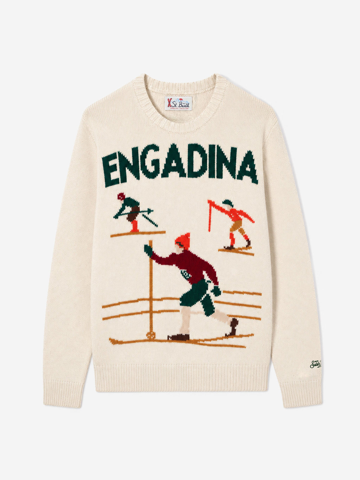Maglione Bombardino Light bianco panna con jacquard sciatori Engadina