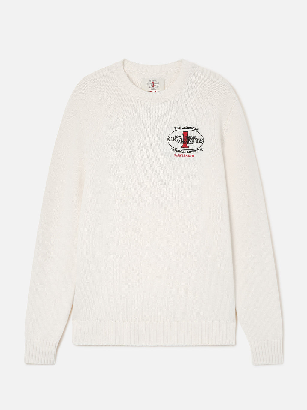 Maglia girocollo Bombardino Light panna con ricamo Cigarette sul retro | Special edition