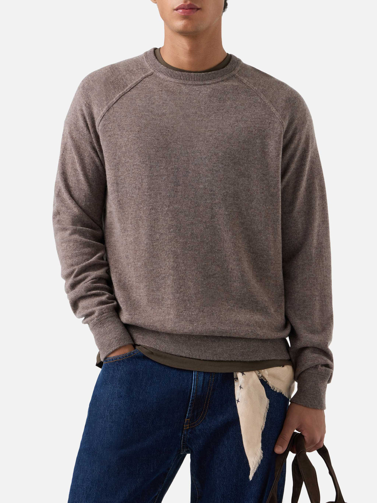 Maglia girocollo Bricklane beige in misto lana merino e cashmere