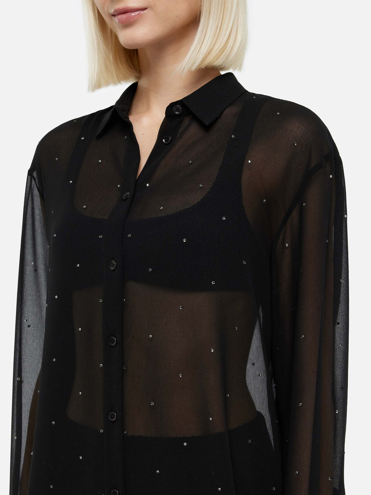 Camicia Brigitte nera in georgette con strass product image 2