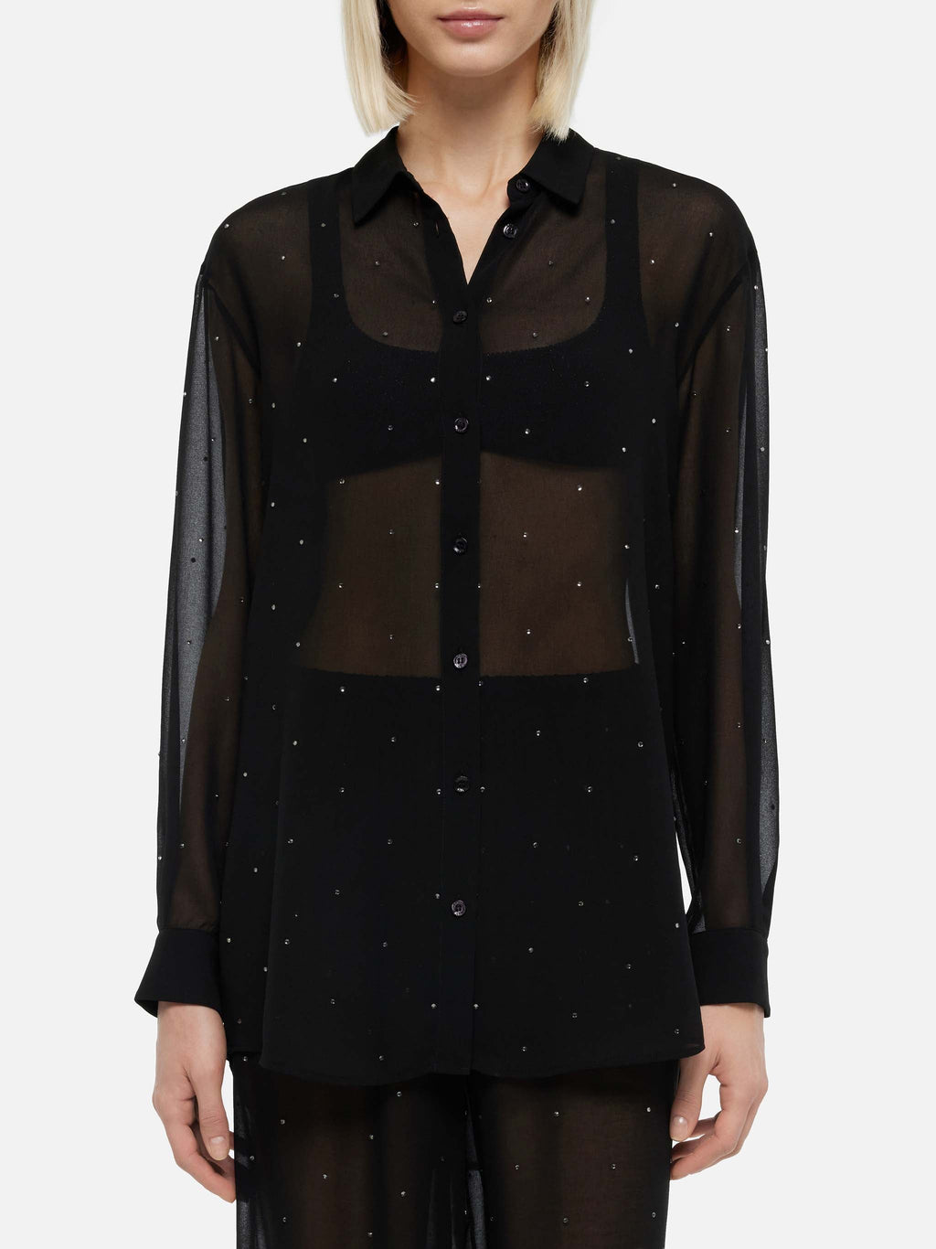 Camicia Brigitte nera in georgette con strass product image 1
