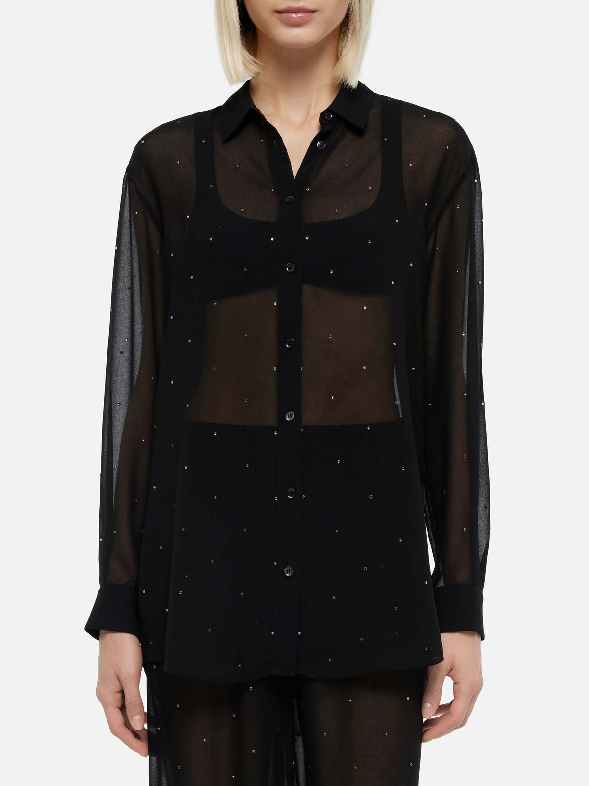Camicia Brigitte nera in georgette con strass product image 1