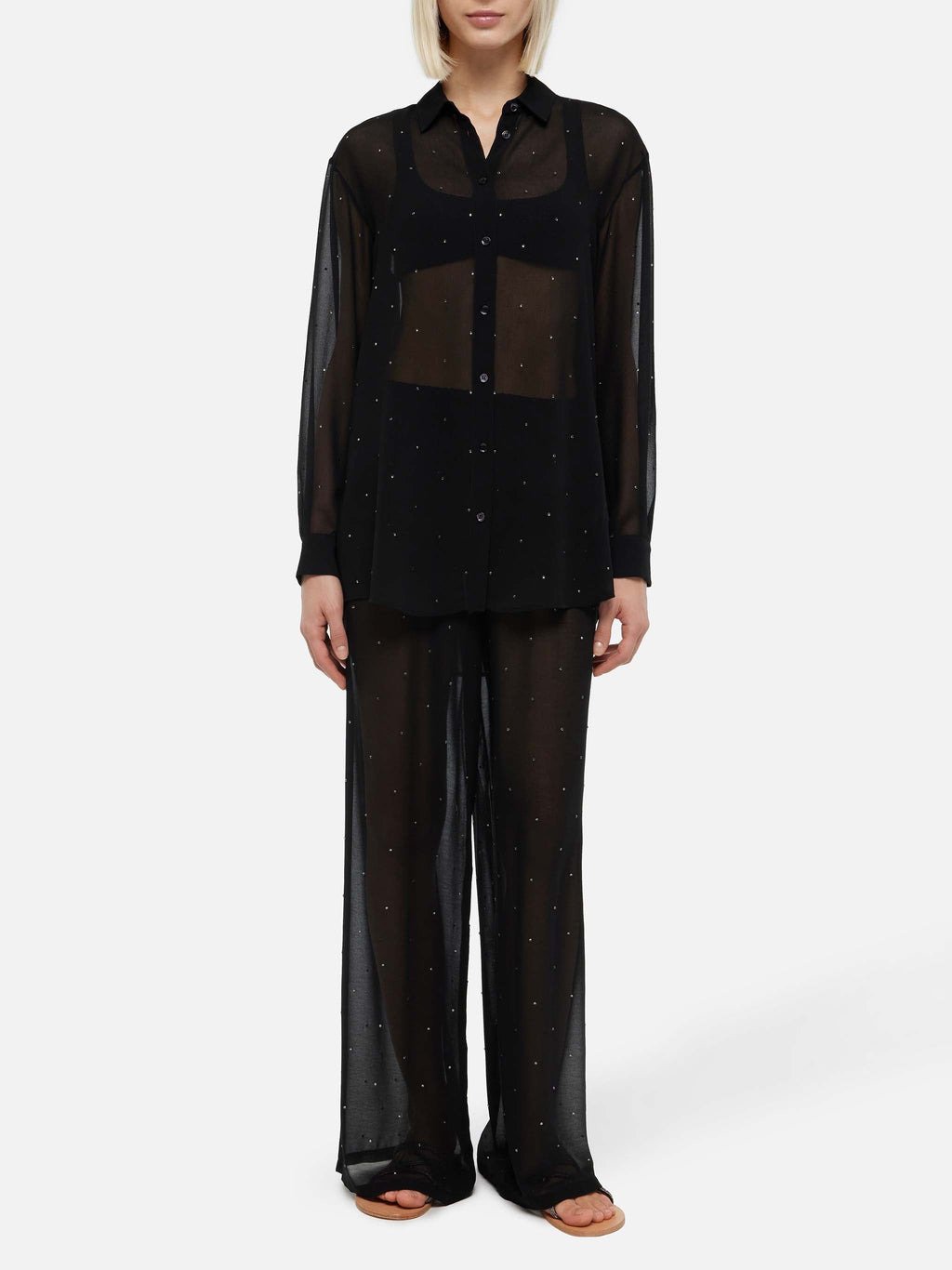 Camicia Brigitte nera in georgette con strass product image 5