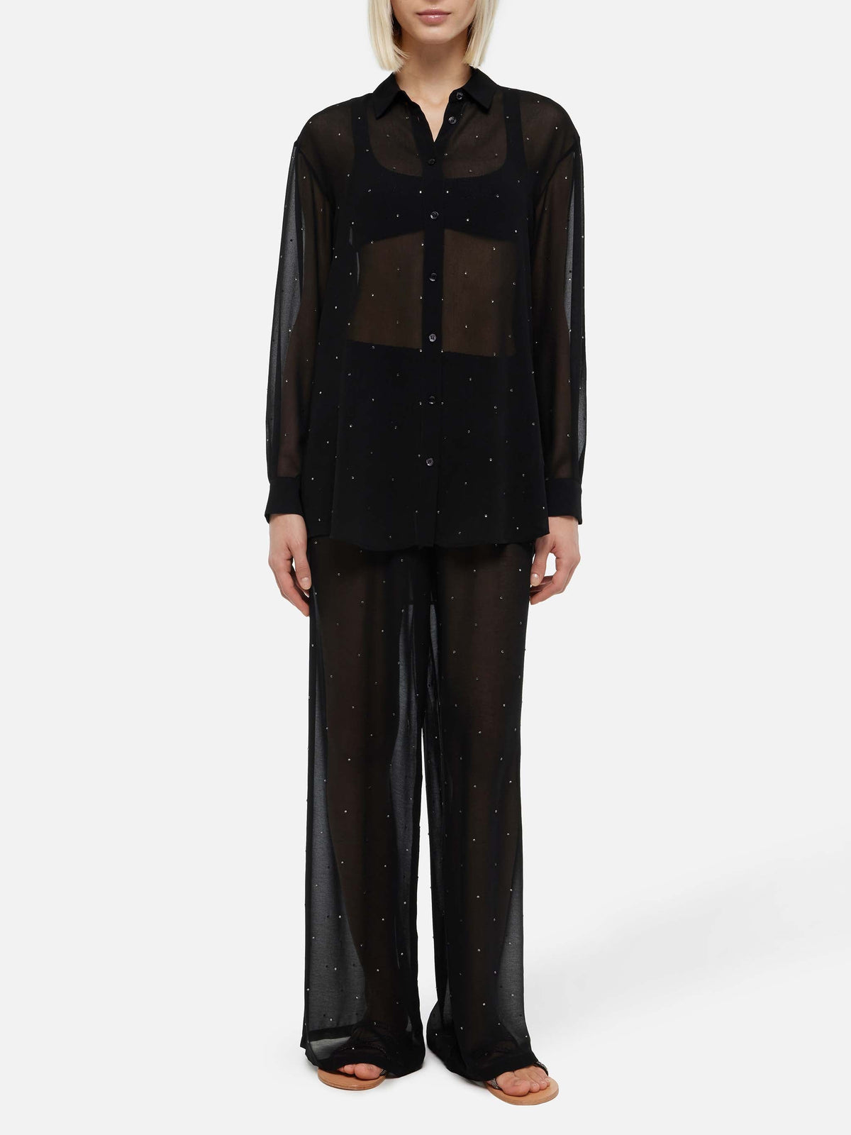 Camicia Brigitte nera in georgette con strass product image 5