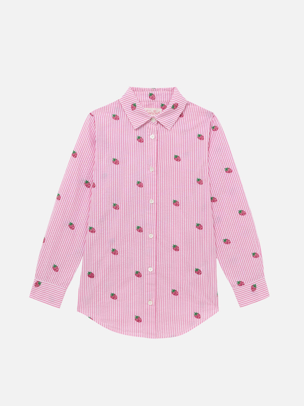Camicia Mini Brigitte rosa a righe in seersucker con ricamo product image 1