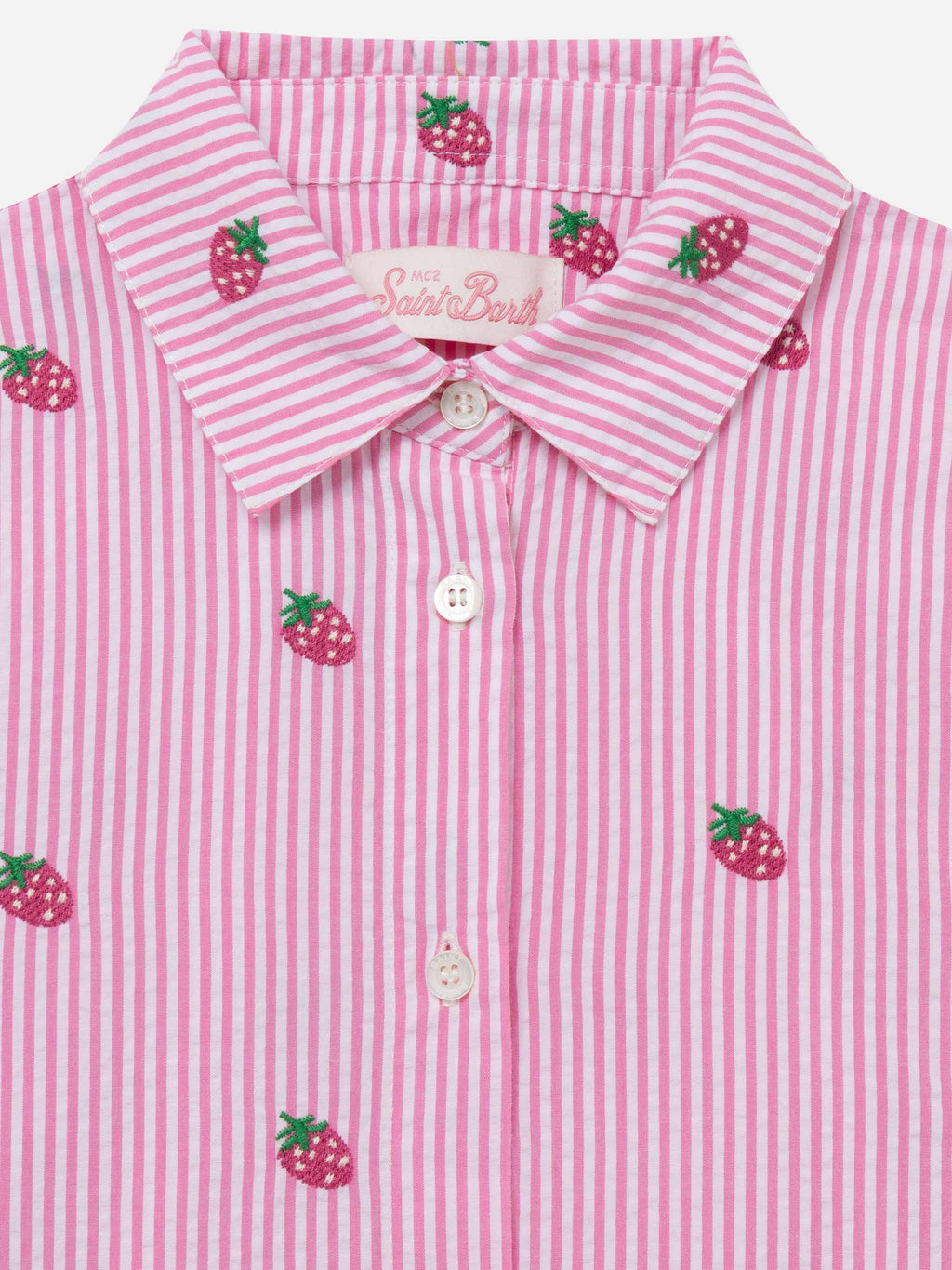 Camicia Mini Brigitte rosa a righe in seersucker con ricamo product image 3