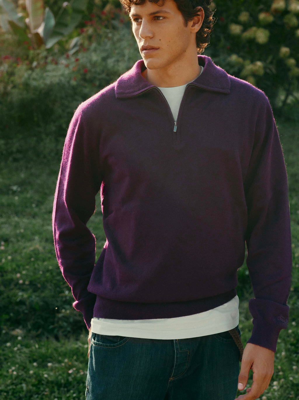 Maglia Buck bordeaux in cashmere con mezza zip