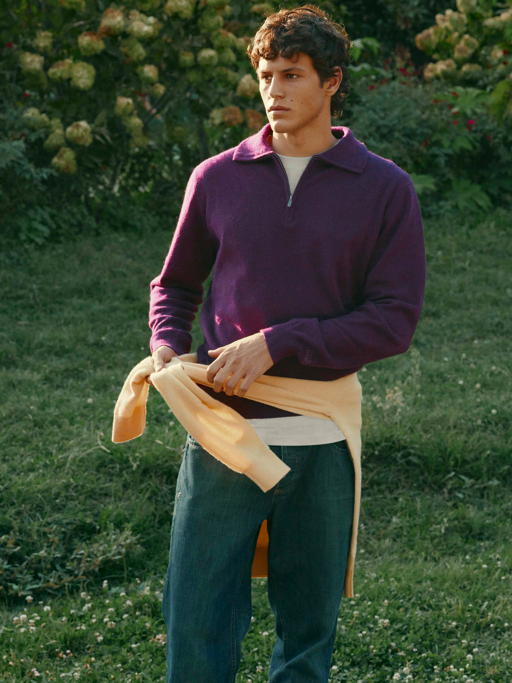 Maglia Buck bordeaux in cashmere con mezza zip