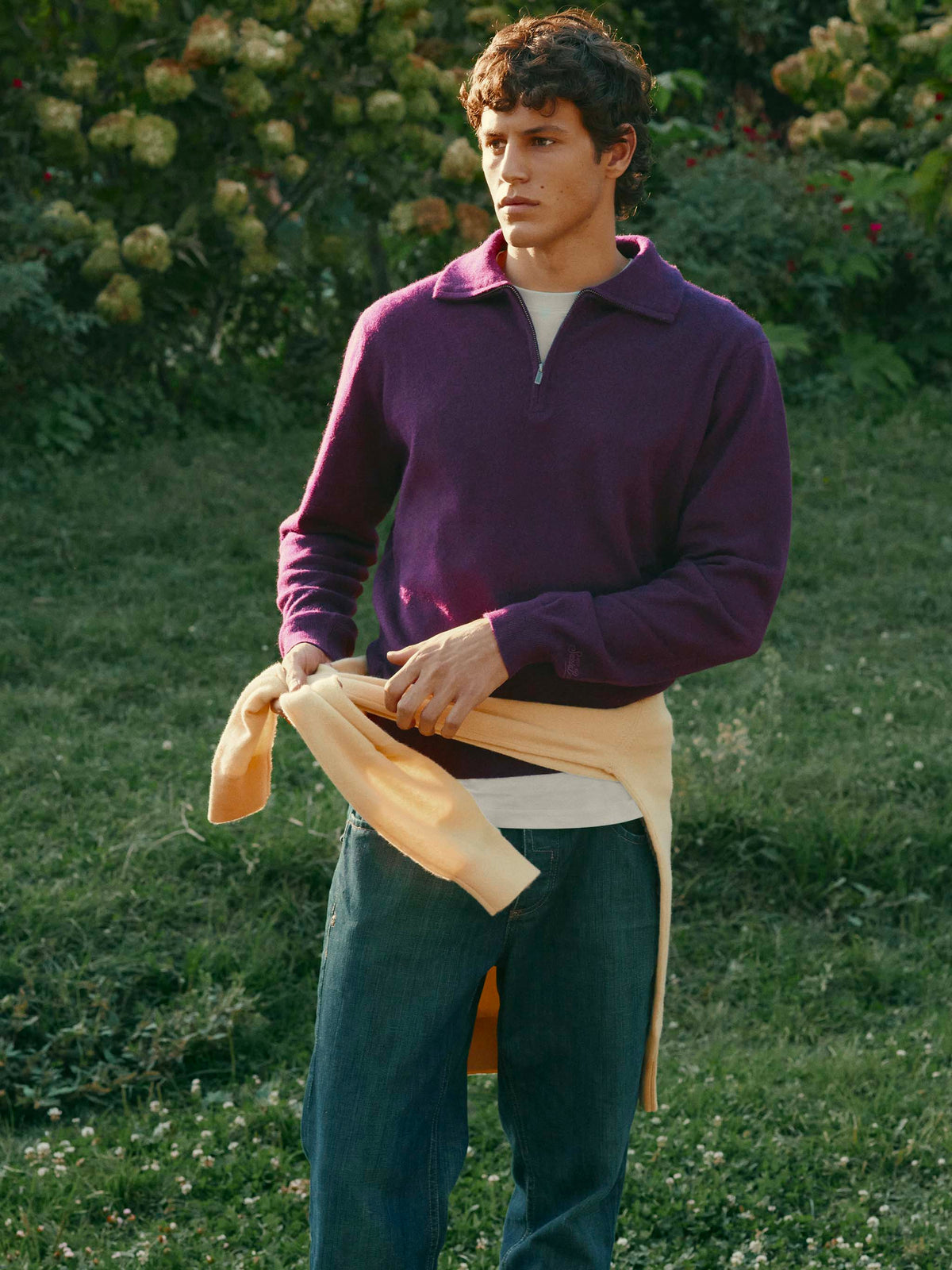 Maglia Buck bordeaux in cashmere con mezza zip