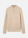 Maglia Buck beige in lana con mezza zip e costina mouliné