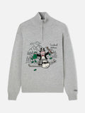 Maglia Buck grigia con mezza zip, intarsio e ricamo Monopoly | Special edition