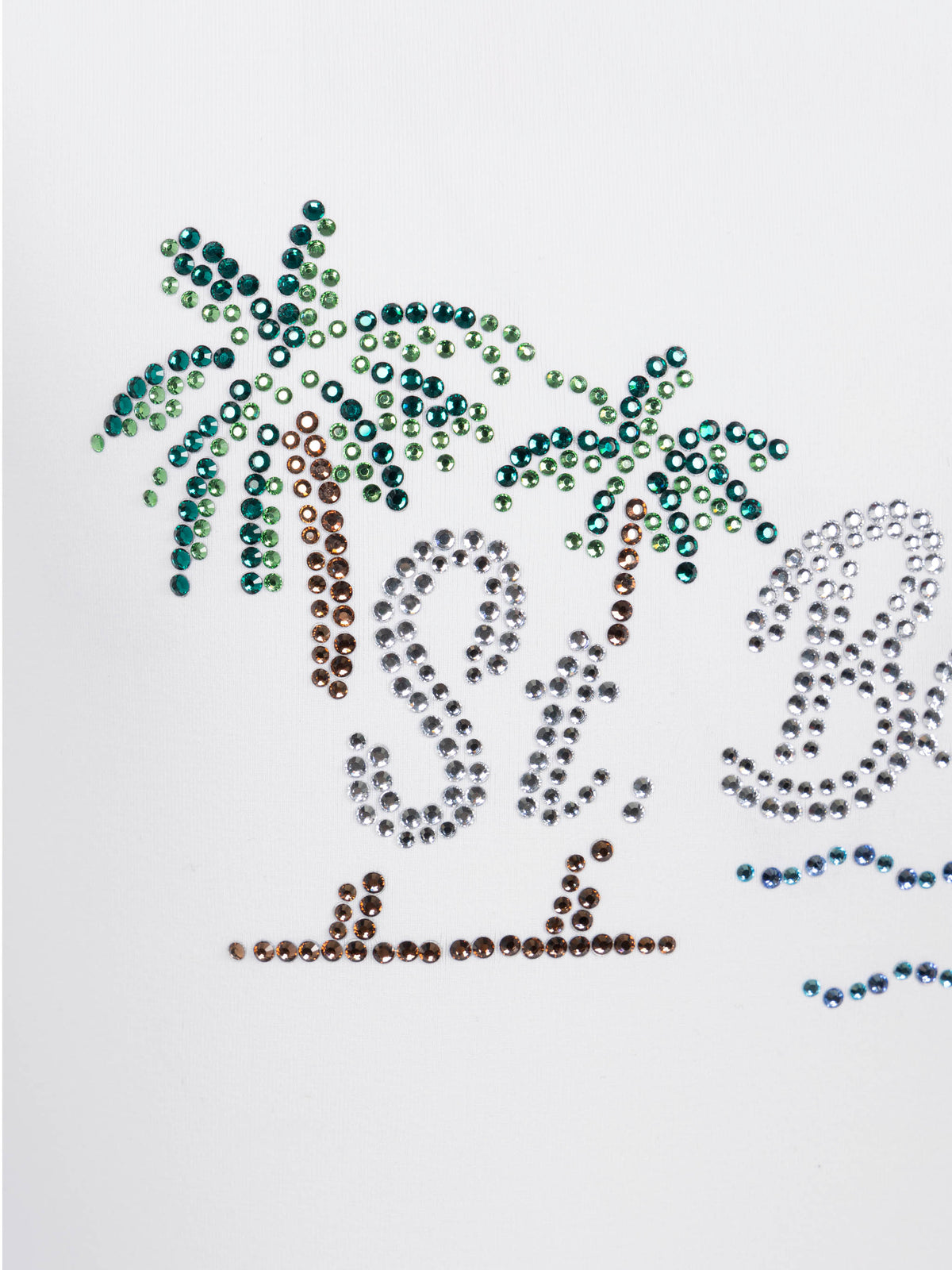 Costume intero Cara bianco con decoro tramonto St. Barth in strass
