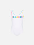 Costume intero Cara String bianco a costine con patch logo