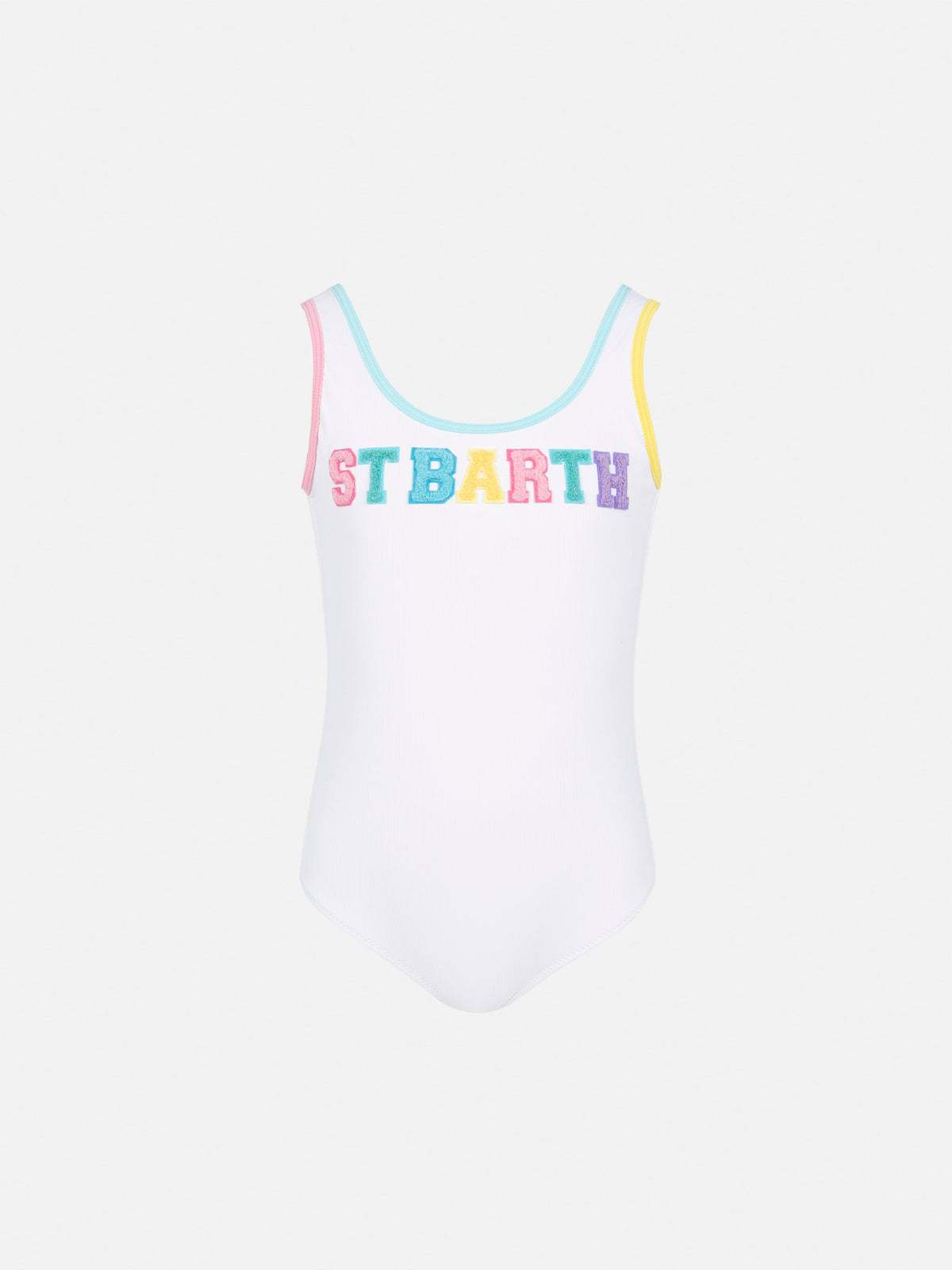 Costume intero Cara String bianco a costine con patch logo