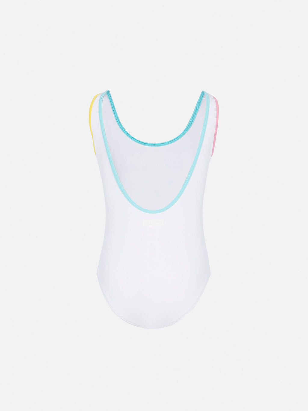 Costume intero Cara String bianco a costine con patch logo