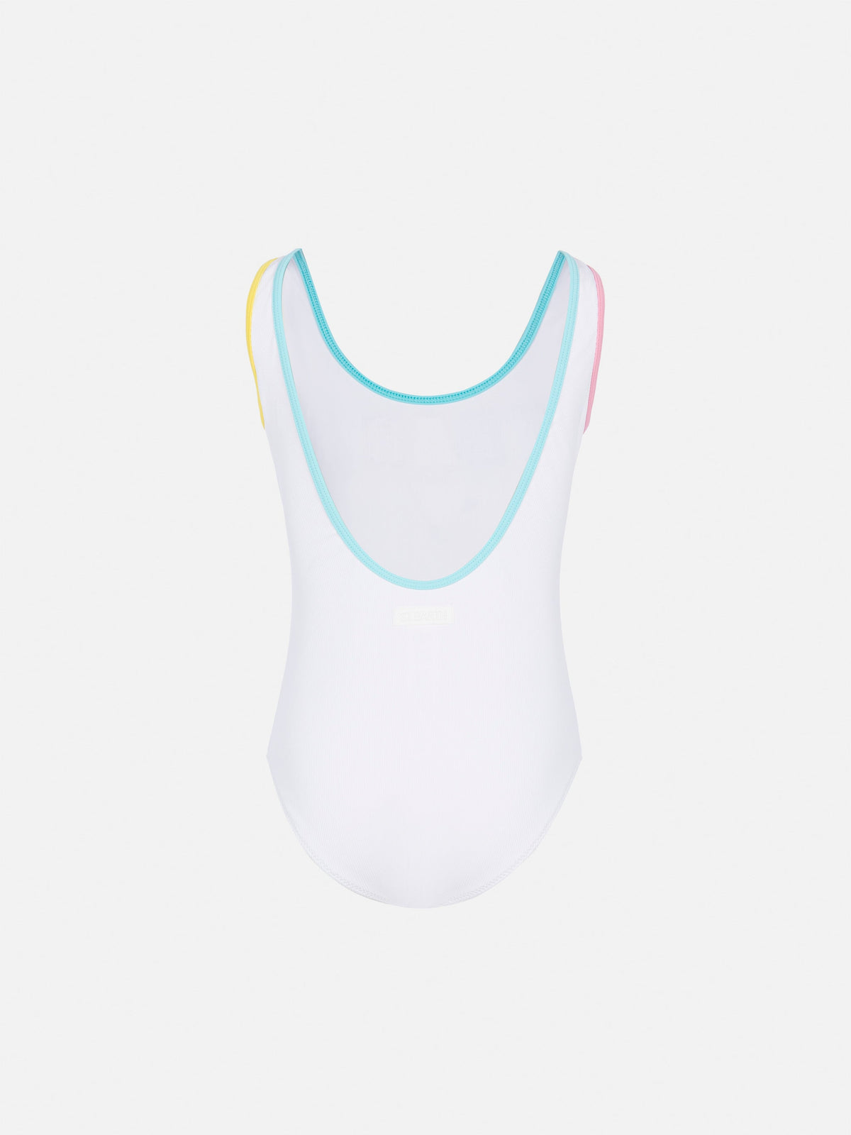 Costume intero Cara String bianco a costine con patch logo