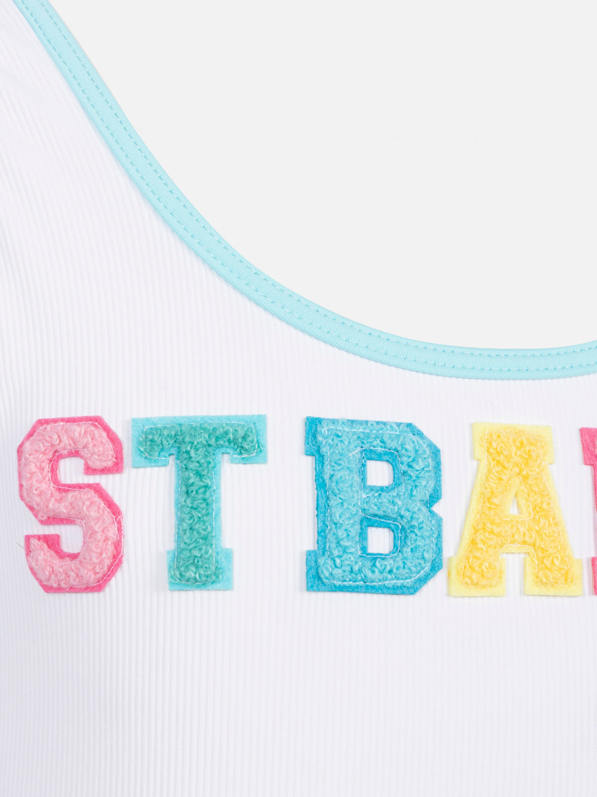 Costume intero Cara String bianco a costine con patch logo