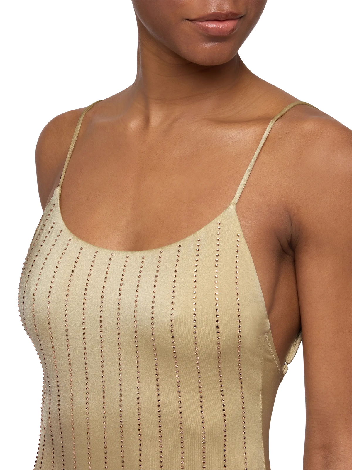 Costume intero Cecille oro con righe di strass