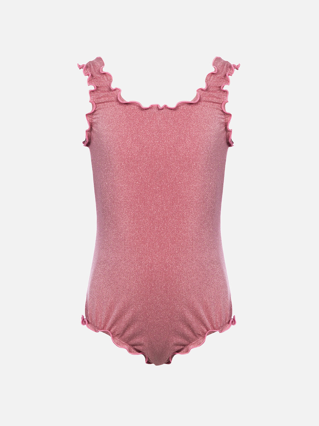 Costume intero Clio rosa in lurex con volant
