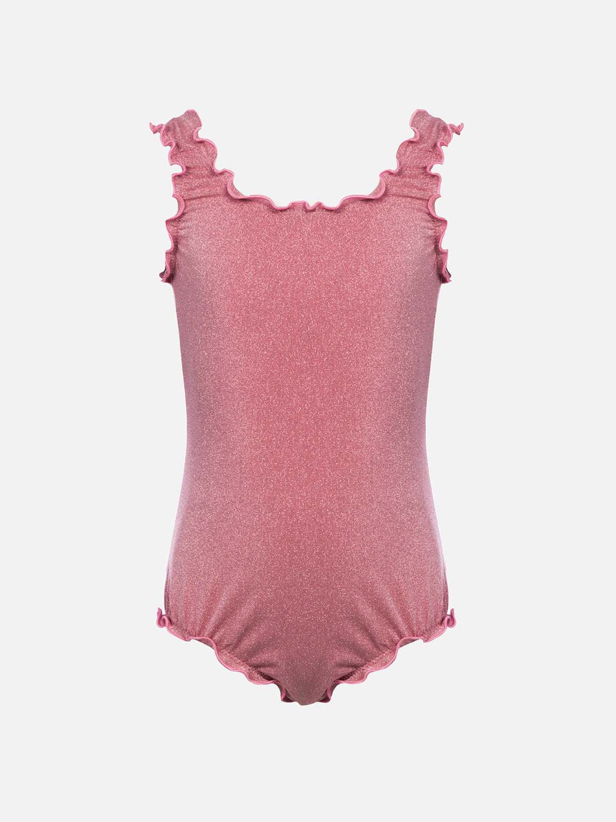 Costume intero Clio rosa in lurex con volant