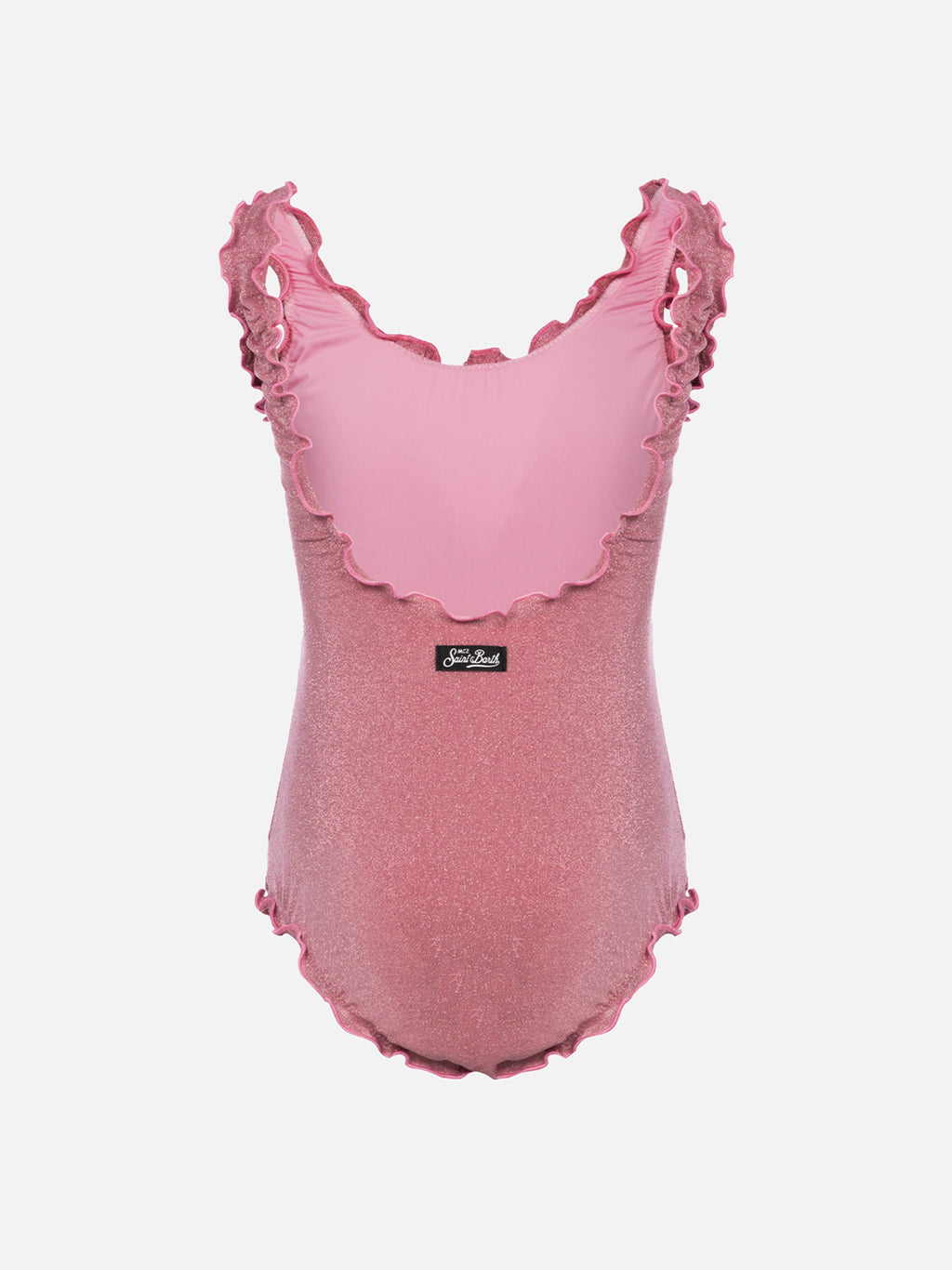 Costume intero Clio rosa in lurex con volant
