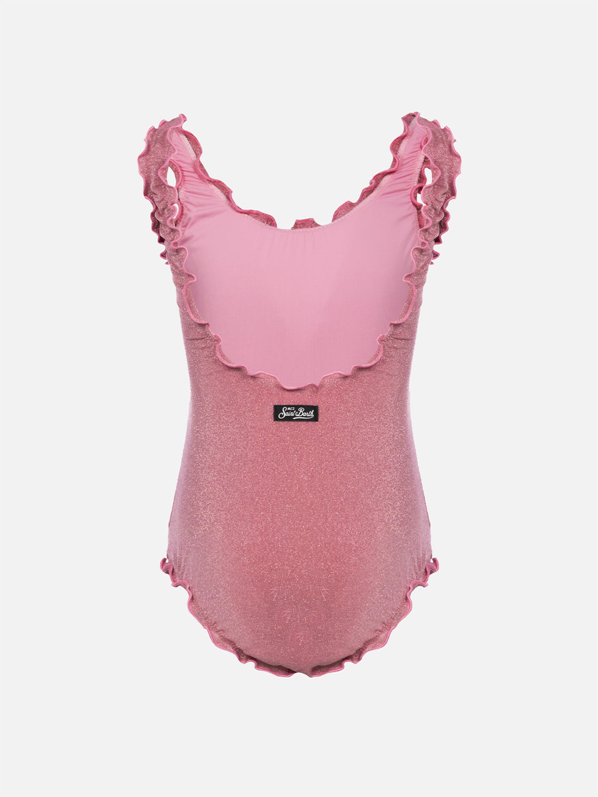 Costume intero Clio rosa in lurex con volant