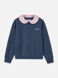 Felpa girocollo Coleen blu con colletto floreale product image 1