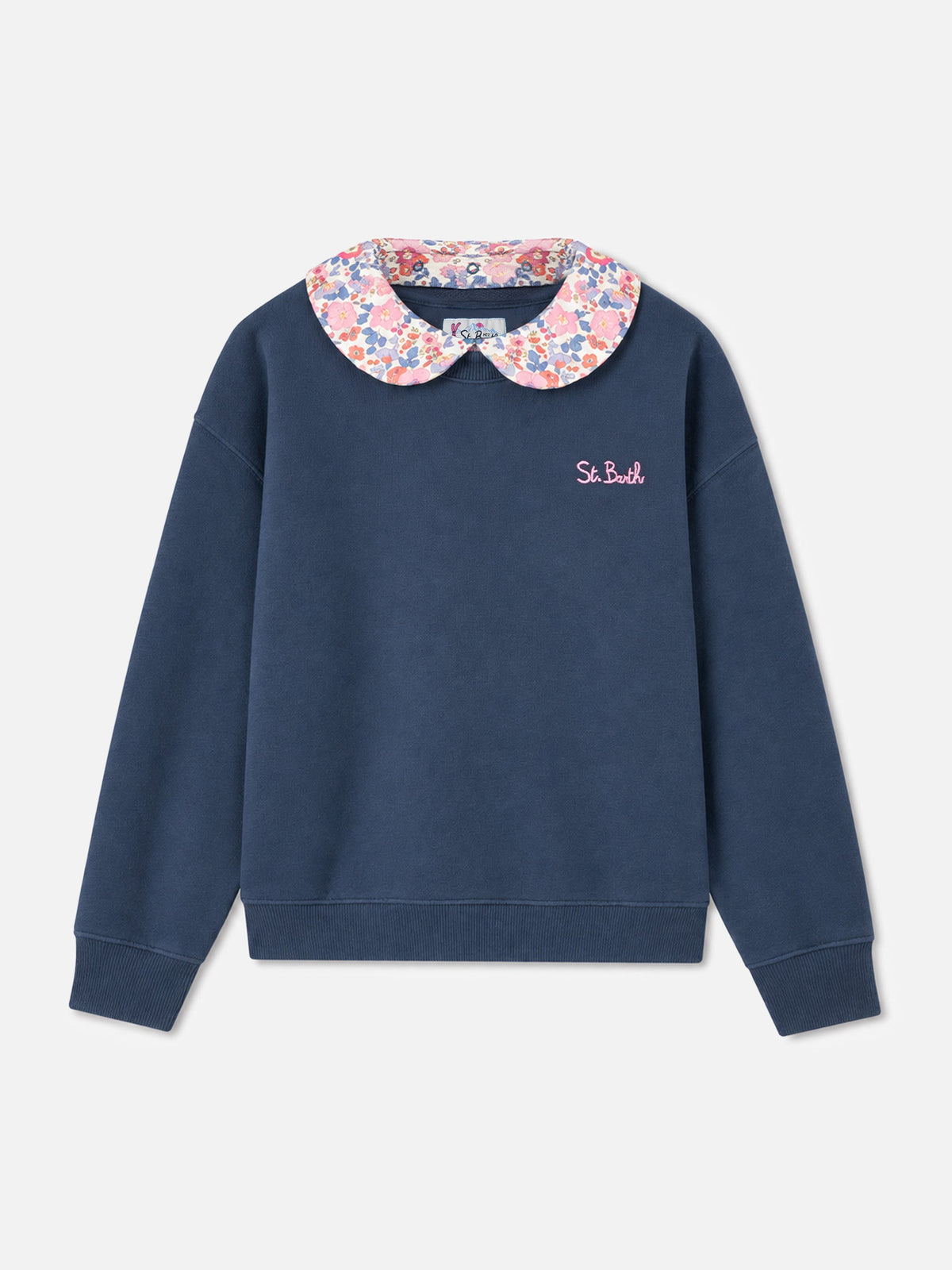 Felpa girocollo Coleen blu con colletto floreale product image 1