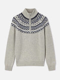 Maglia Clyde grigia in misto lana con mezza zip e motivo nordico