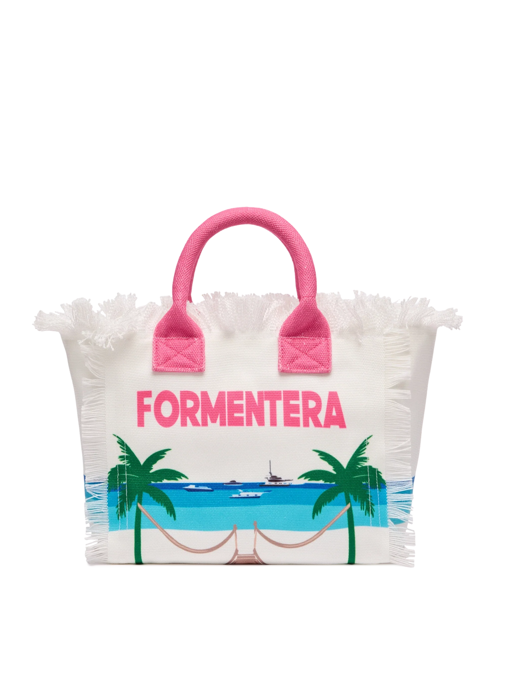 Borsa a mano Colette in canvas con frange e stampa cartolina Formentera