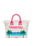 Borsa a mano Colette in canvas con frange e stampa cartolina Formentera
