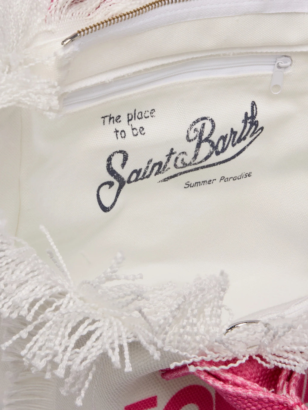 Borsa a mano Colette in canvas con frange e stampa cartolina Formentera